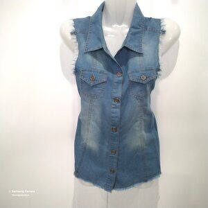 Rare Editions Boho Lightly Faded & Distressed Sleeveless Denim Vest Girls 16 New